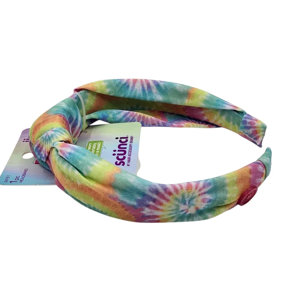 Scunci U Got This‎ Headband with Buttons for Mask 3 Pcs Multicolor Tie Dye Set